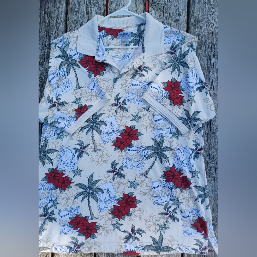 Vintage Windham Pointe Christmas print polo shirt. Men's XLT.